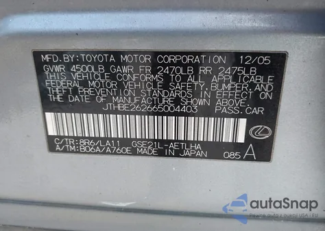 2006 Lexus Is 350 z USA, uszkodzony, nr VIN JTHBE262665004403